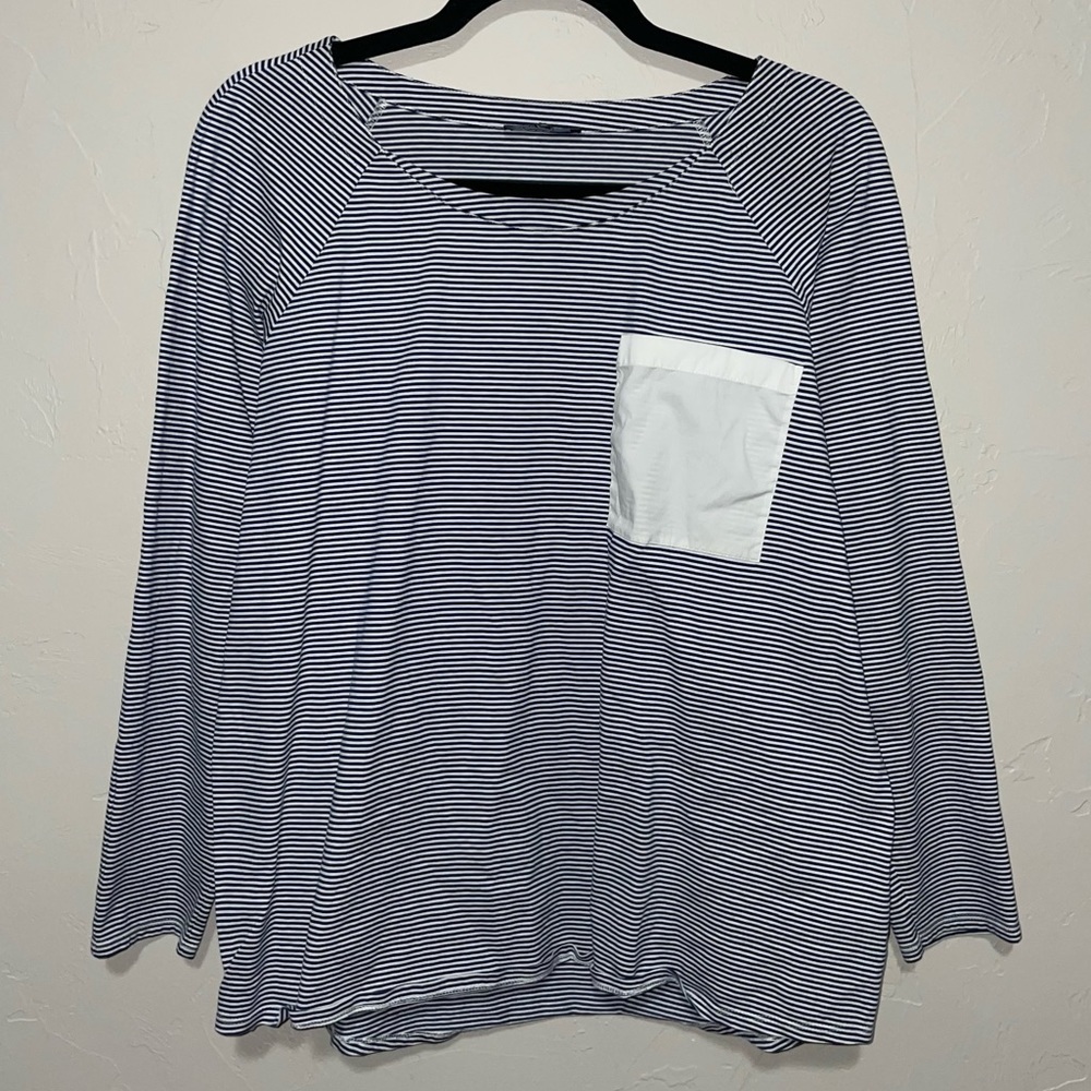 Lafayette 148 Stripe Cotton Pocket Long Sleeve Top